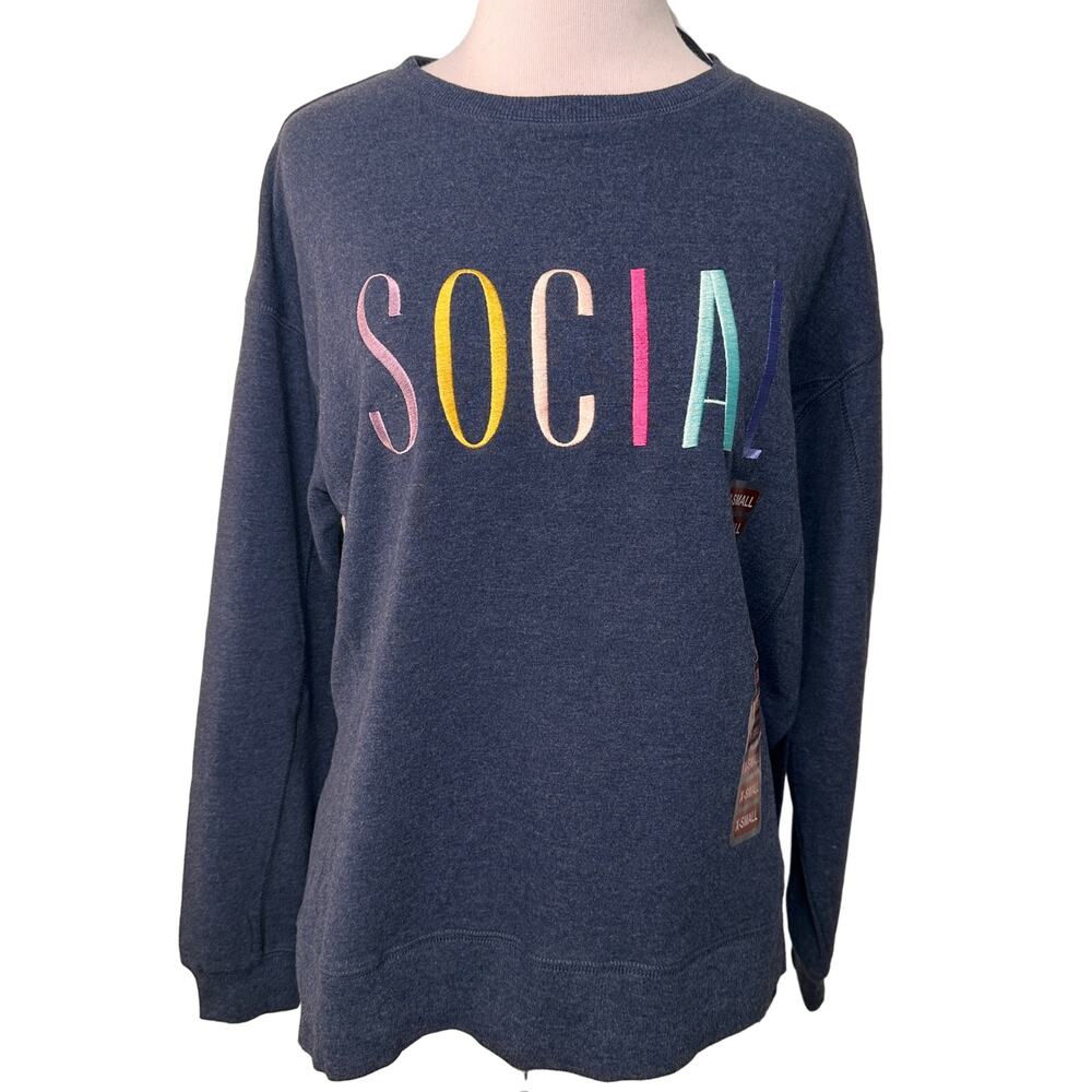 Wildfox SOCIAL Blue Crew Neck Sweatshirt New with tags Size XS